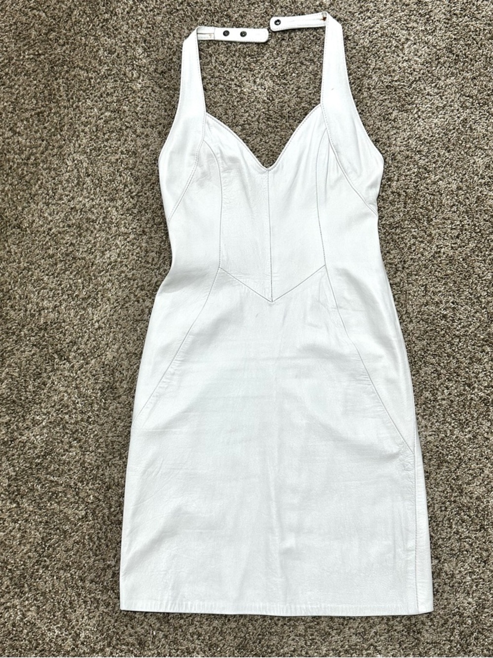 80s FIRENZE LEATHER WHITE Backless Halter Mini Dress Size Small Marilyn Monroe